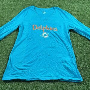 Miami Dolphins Womens Long Sleeve V Neck Shirt M Blue Fanatics NFL NWOt